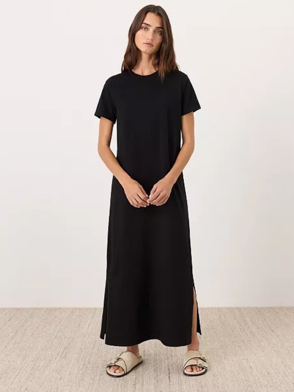 Pact Black Short-Sleeve Maxi Dress with Side Slits